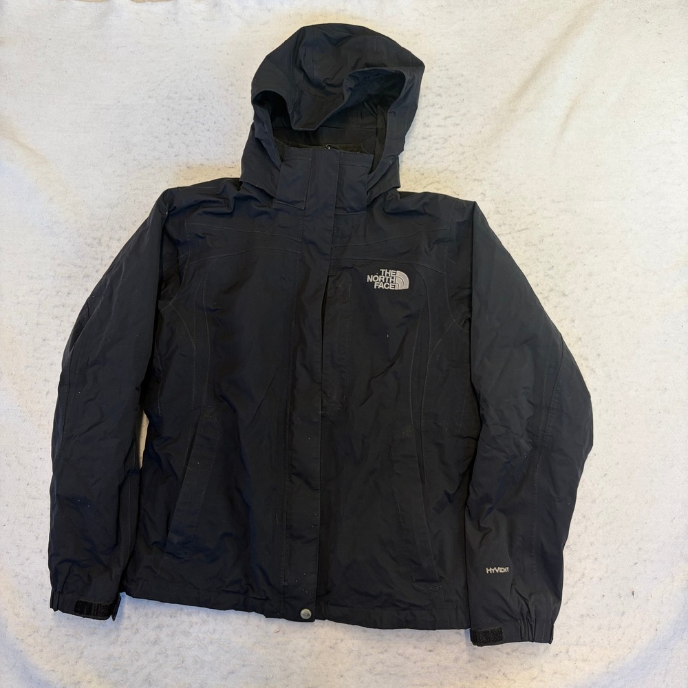 The North Face HyVent Hooded Jacket Womens Medium Black Waterproof Rain Shell
